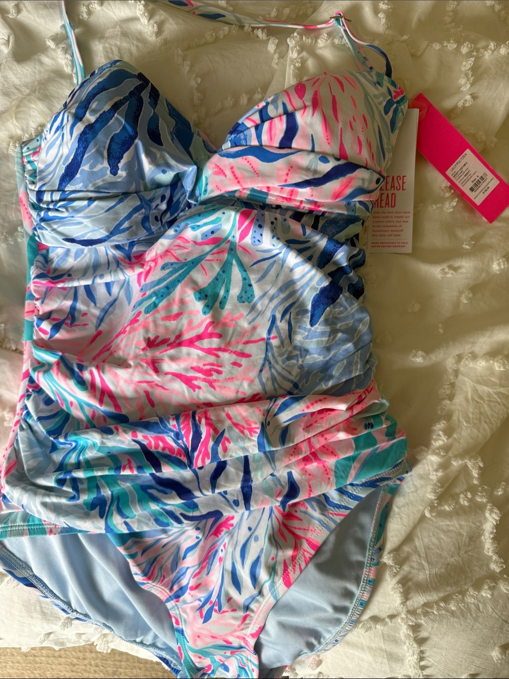 Womens NWT Lilly Pulitzer Blue & Pink Printed One-Piece Swim Suit